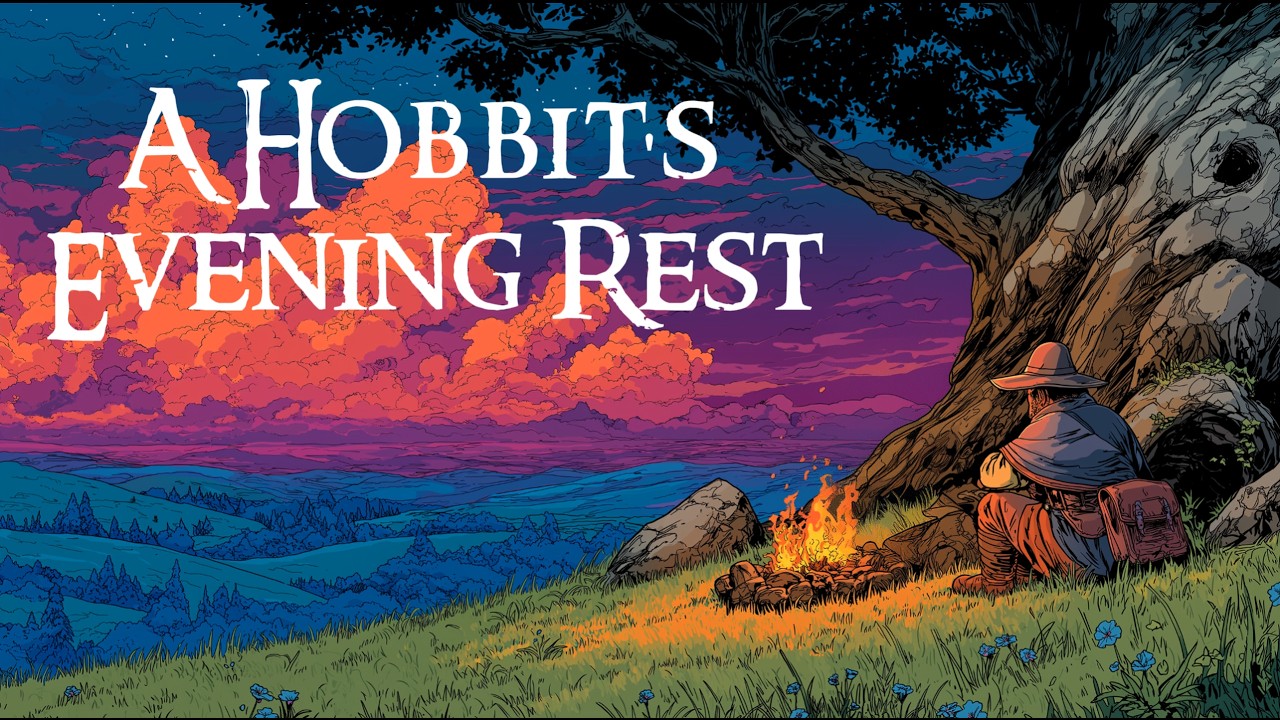 A Hobbit's Evening Rest — Cozy Shire Music with Campfire & Sunset Ambience