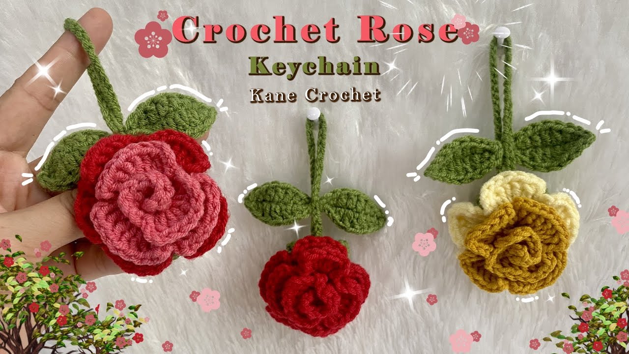 CROCHET KEYCHAIN 🌹 Crochet Rose Keychain Tutorial (Easy Flower Keyring)