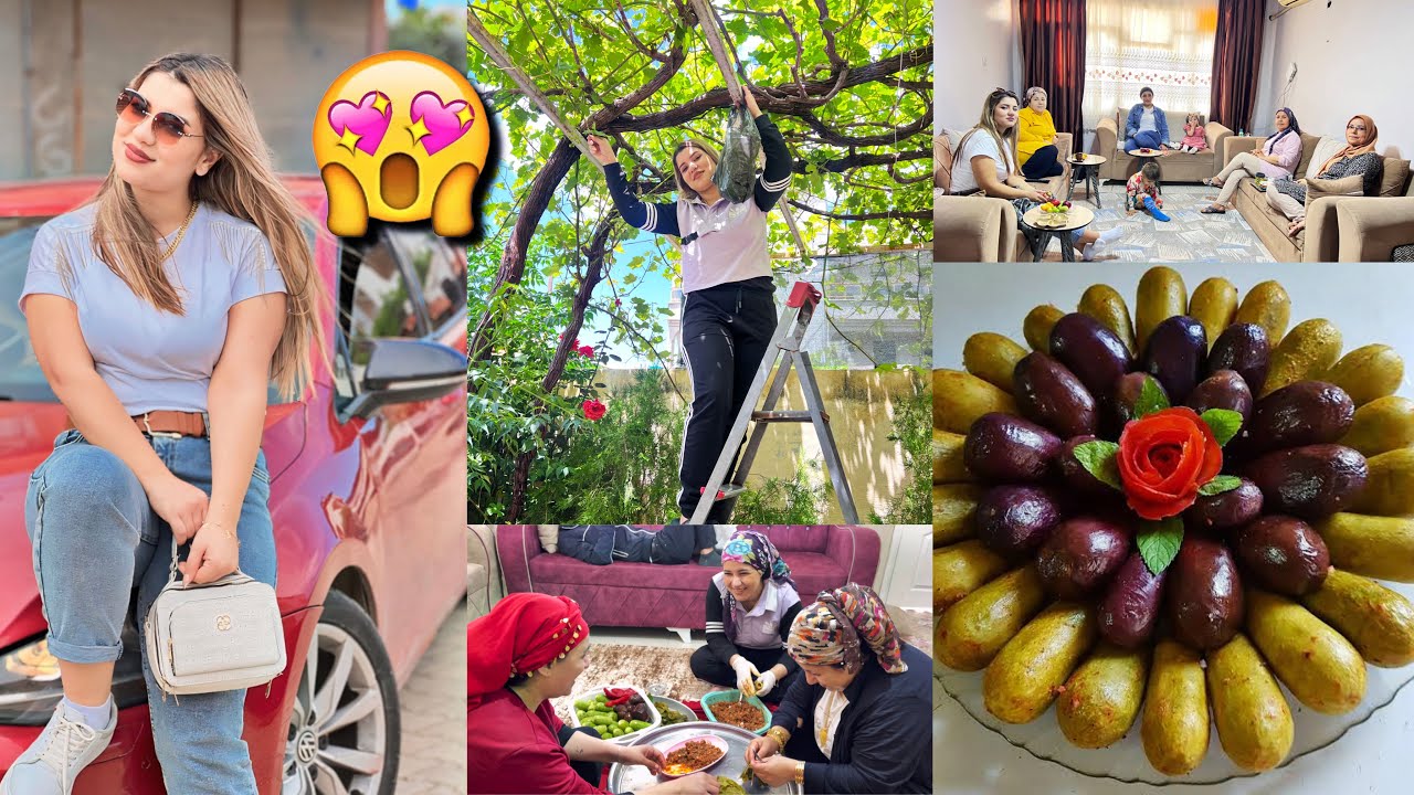 روتين الضيعة عملنا محاشي ع نار😍(قطفنا ورق عنب) زيارة اصدقائنا من شية🙋🏻‍♀️🤍 شو مرض اكتمال؟؟