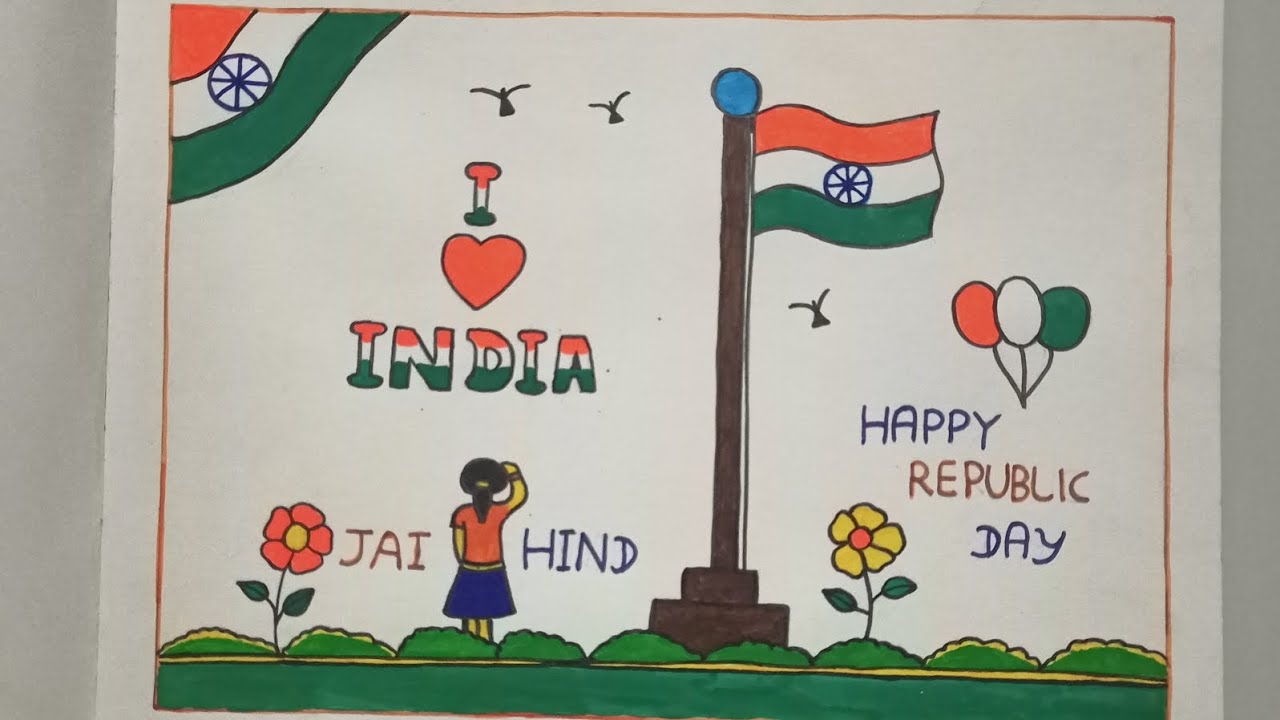 Happy republic day drawing with colour 🇮🇳 | how to draw republic day| republic day drawing