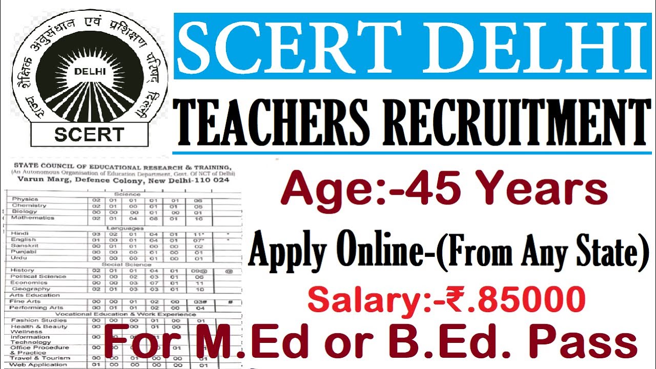 FOR B.Ed or M.Ed Pass SCERT DELHI TEACHERS RECRUITMENT 2023, APPLY ONLINE, AGE 45, ALL SUBJECTS