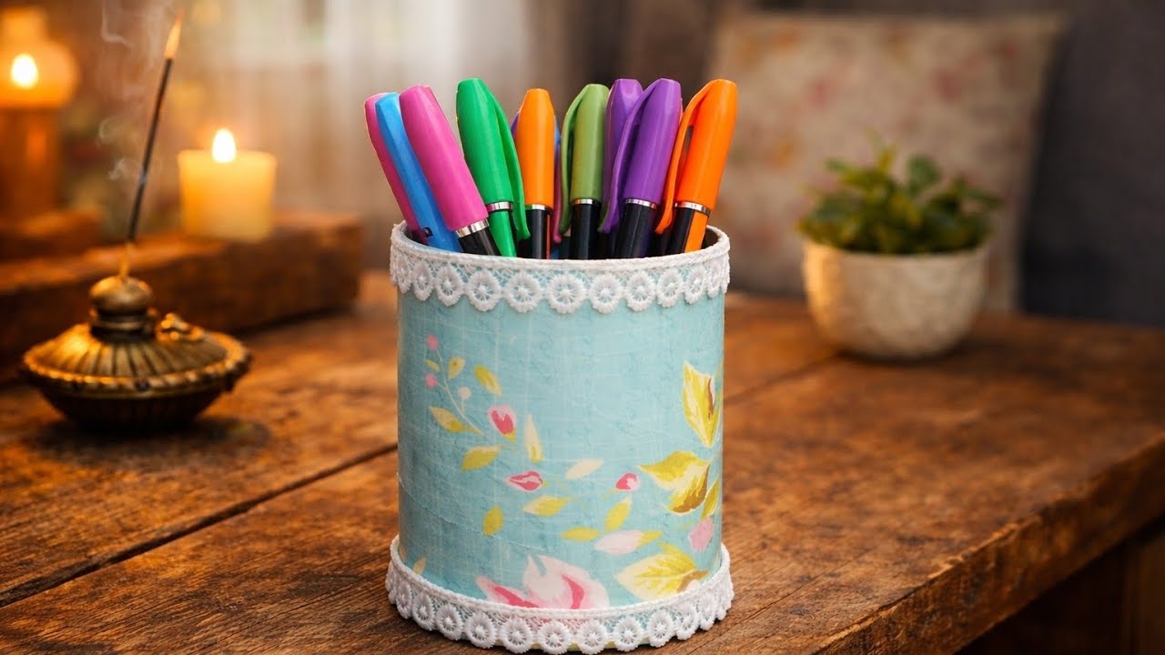 DIY pen holder made from waste material | Easy & aesthetic room décor idea