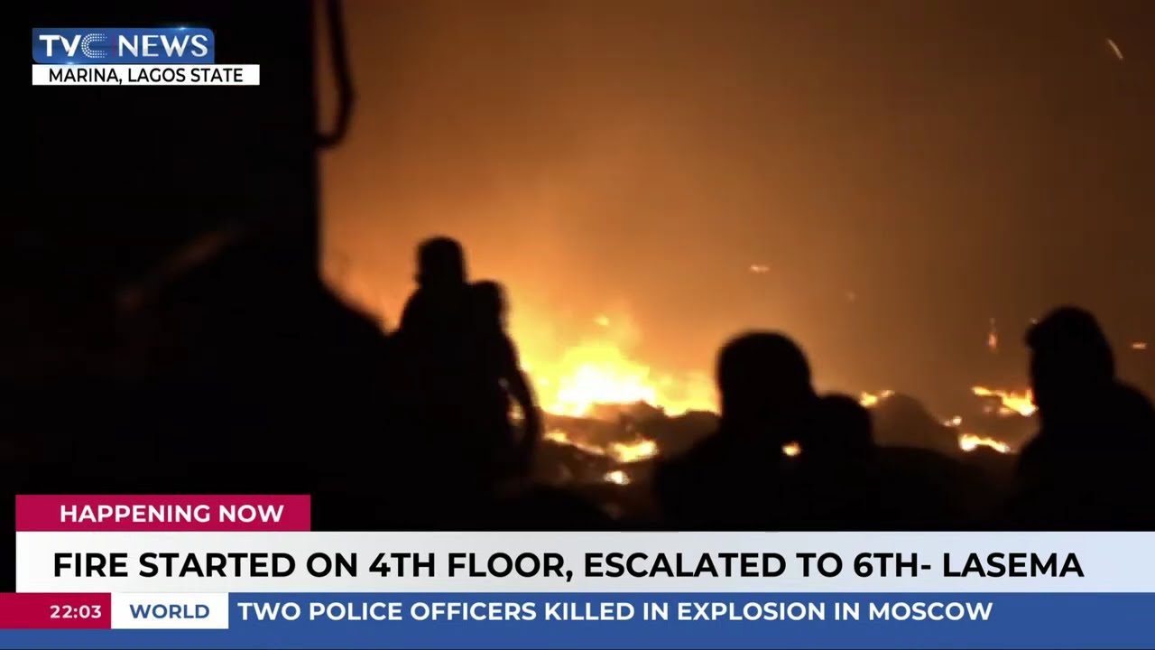 22-Storey Building On Martins Street In Marina, Lagos State Currently On Fire
