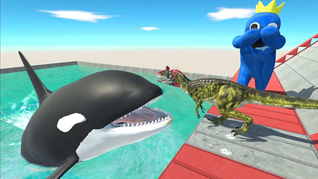 Dinosusars on Rainbow Friends Blue Slide - Animal Revolt Battle Simulator