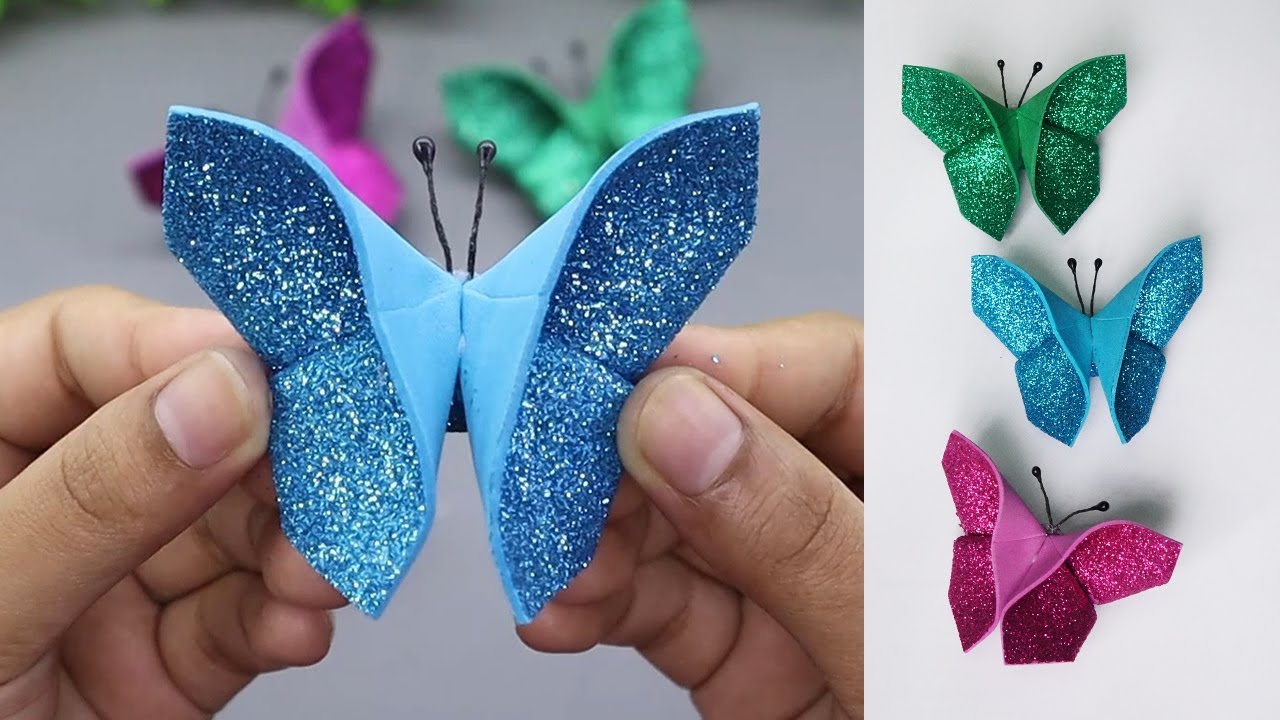 How To Make Paper Butterflies for Decorations🦋Glitter Foam Sheet Butterfly Craft
