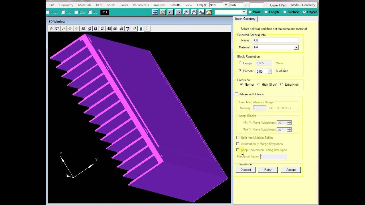 ElectroFlo Heat Sink & PCB (1 of 4) - Geometry Creation, Model Parameters