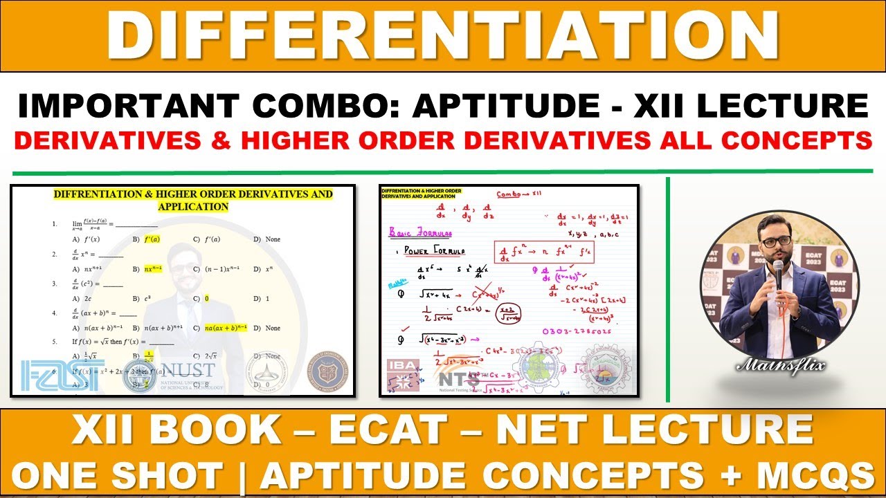 DIFFRENTIATION & HIGHER ORDER DERIVATIVES AND APPLICATION | APTITUDE  XII | ECAT - XII DERIVATIVE