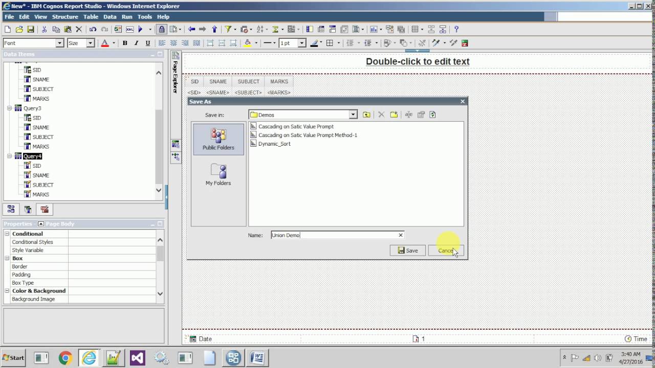 IBM Cognos 10 - Report Studio : Union & Union All