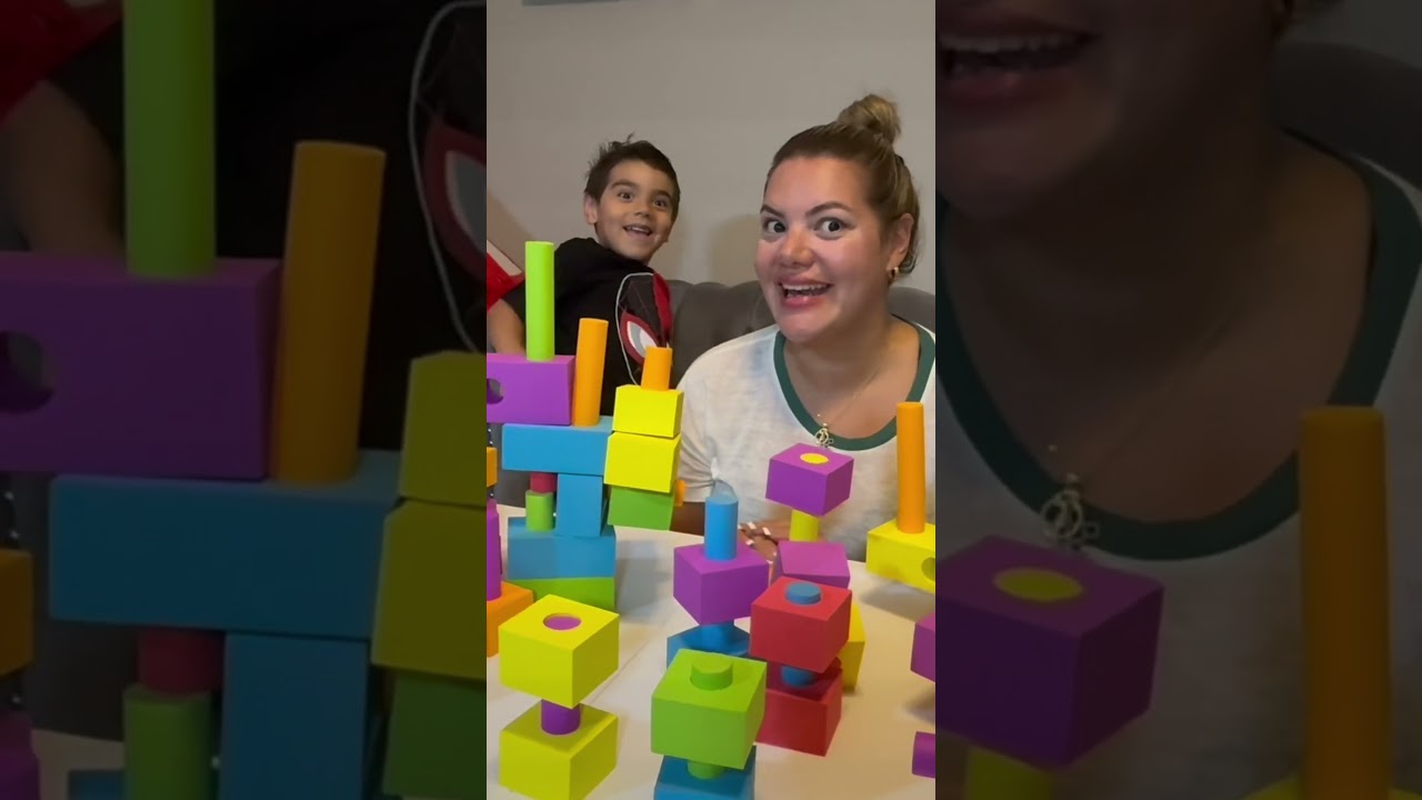 Kids building a foam city