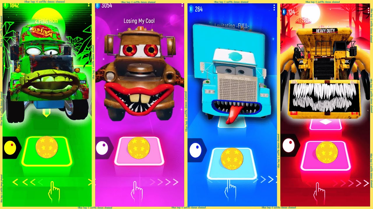 coffin dance - Tow Mater Eater vs  Mack Truck Zombie vs King Dinoco Truck vs Dump Truck | Tiles HOP