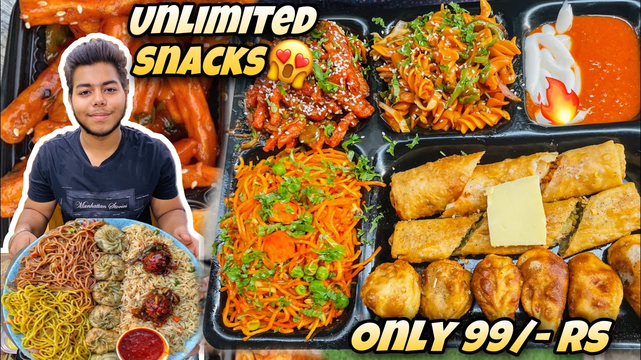 Unlimited snacks 😳😳 in 99/- rs only || 12th fail cafe || Delhi street food #unlimitedfood