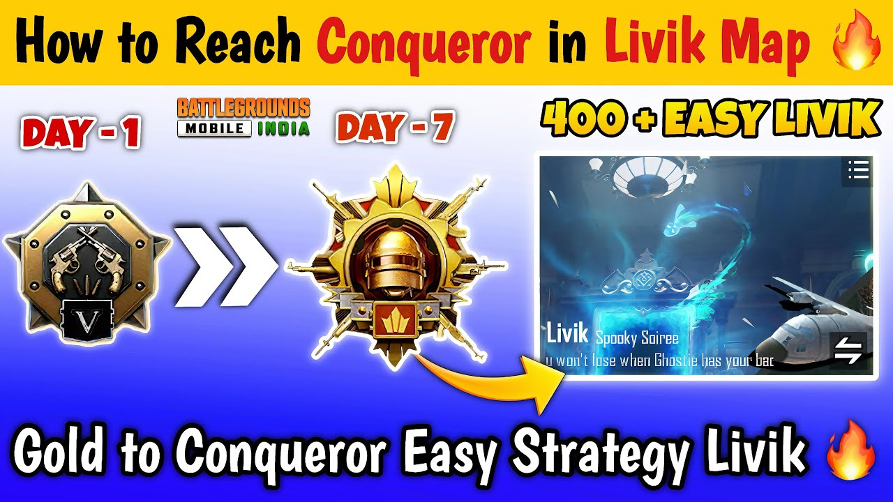 HOW TO REACH CONQUEROR IN LIVIK MAP🔥| GOLD/ PLATINUM TO CONQUEROR RANKPUSH TIPS AND TRICKS✅| BGMI