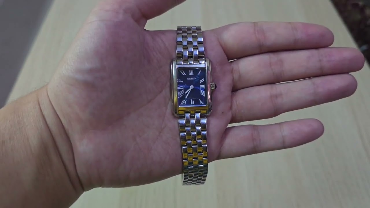 Seiko SWR085P1 | Seiko Classic Watch Blue Dial Seiko Tank | Cartier Tank Alternative | Women's Watch