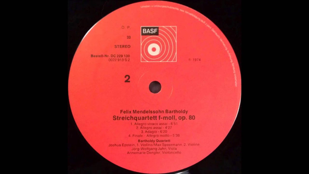 MENDELSSOHN   String Quartet Op 80   Bartholdy Quartet