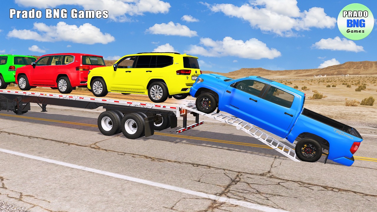Toyota, Mercedes, Tractor, and Man Flatbed Truck vs Train – BeamNG.drive 460