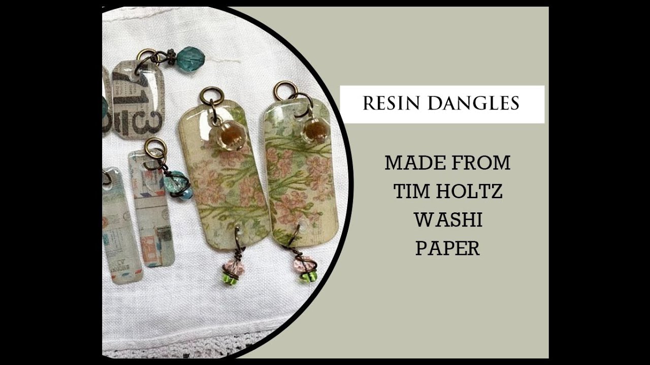 UV RESIN Dangles made with Tim Holtz washi paper.  Could be earrings.