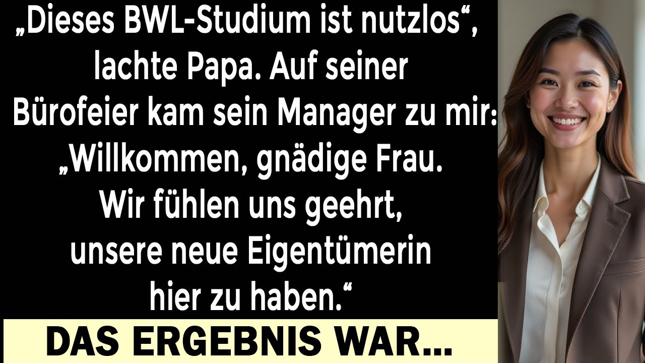 „Meine Eltern nannten mein Studium wertlos — bis ihr Chef mich mit ›Gnädige Frau‹ ansprach“