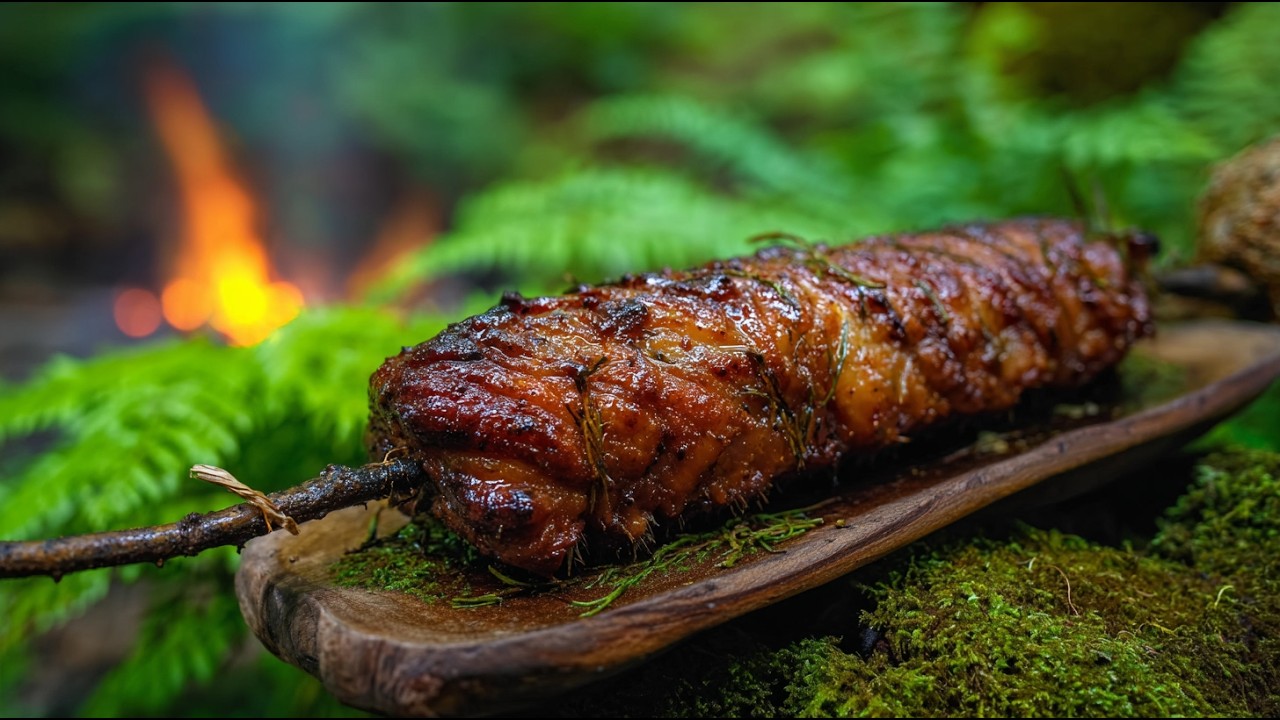 🍖 Juiciest Primitive Pork BBQ &ndash; ASMR Over Fire