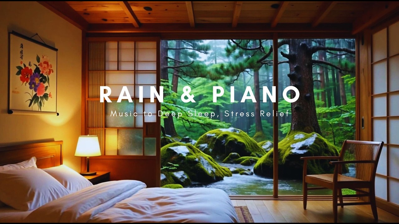 5 hours, Relaxing Sleep Music with Forest Rainfall - Calm Piano Sounds for Stress Relief and Restful
