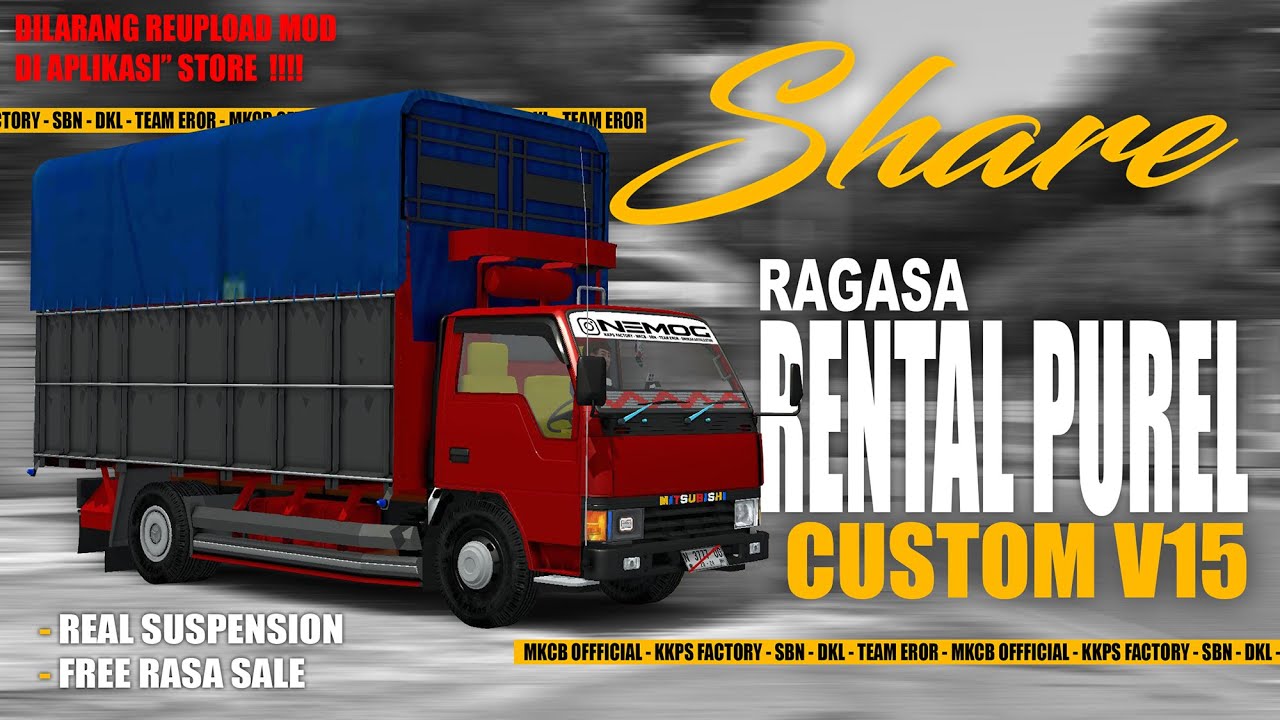 SHAREE!!!! MOD RAGASA CUSTOM V15 RENTAL PUR3L || REAL SUSPENSI || BUSSID MOD INDONESIA