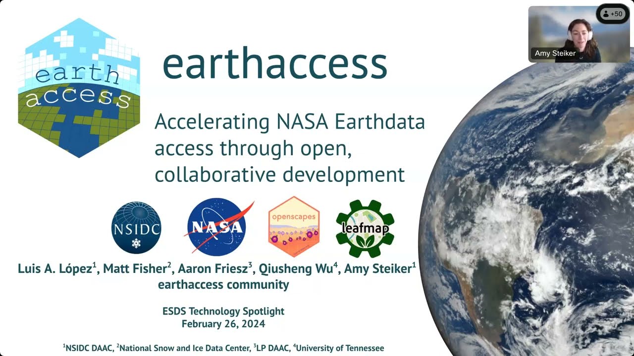 NASA ESDS Tech Spotlight presentation on the earthaccess Python library to access NASA Earthdata