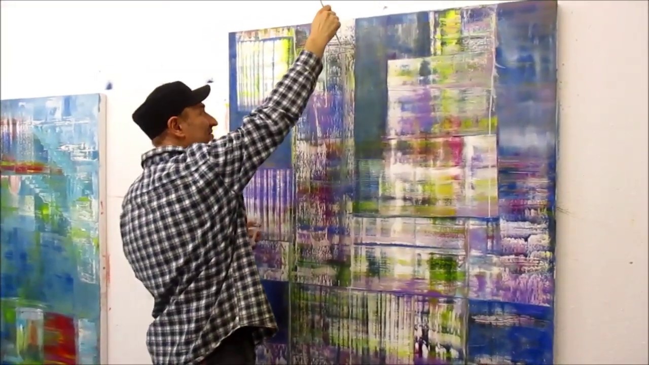 Maleffekte: Farbe fliessen lassen - let it flow (squeegee painting with oil)