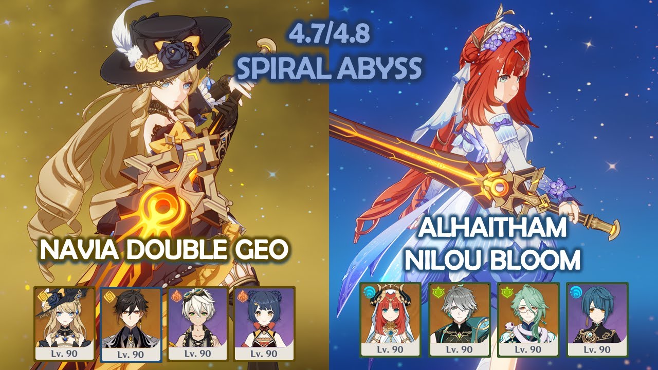 Navia Double Geo & Alhaitham Nilou Bloom - 4.7 4.8 Spiral Abyss - Genshin Impact