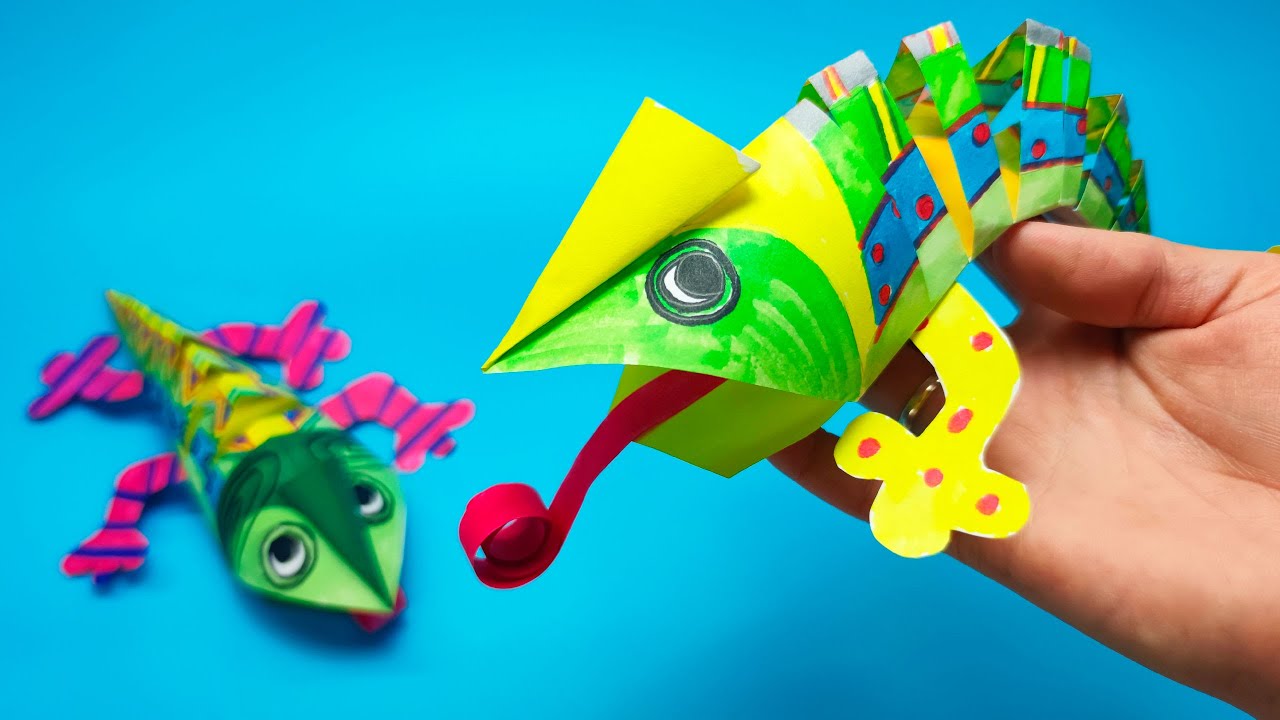 3D Хамелеон из Бумаги | Веселая Поделка Своими Руками