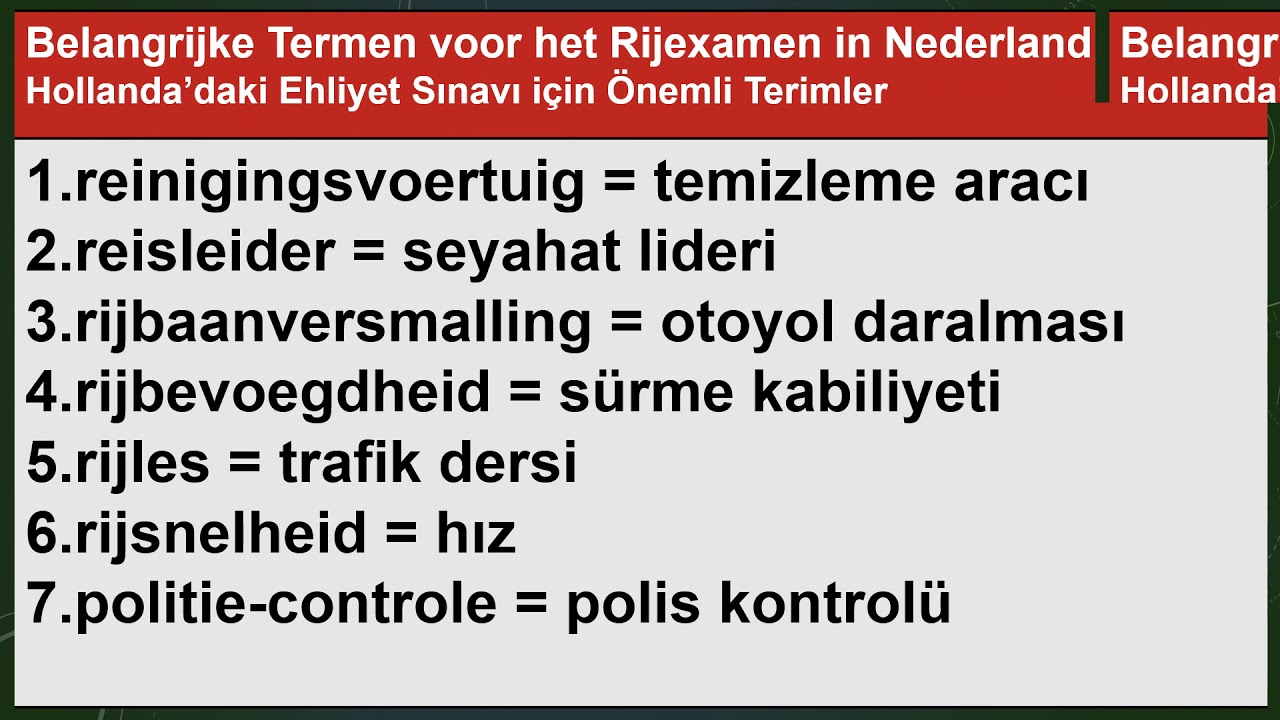 02 Bolum Belangrijke Termen voor het Rijexamen Ehliyet Sınavı için gerekli Önemli Terimler