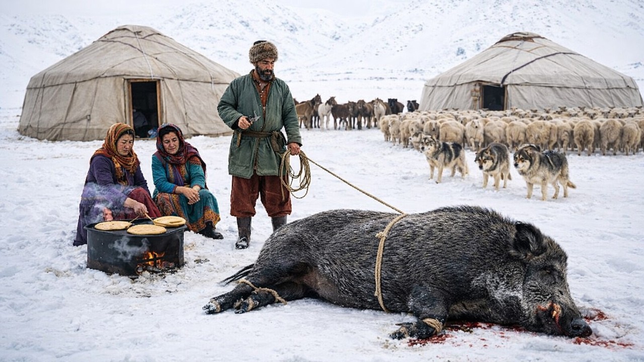 Winter Wild Boar Hunt in Afghanistan | Fire-Roasted Meat & Fresh Bread for Survival