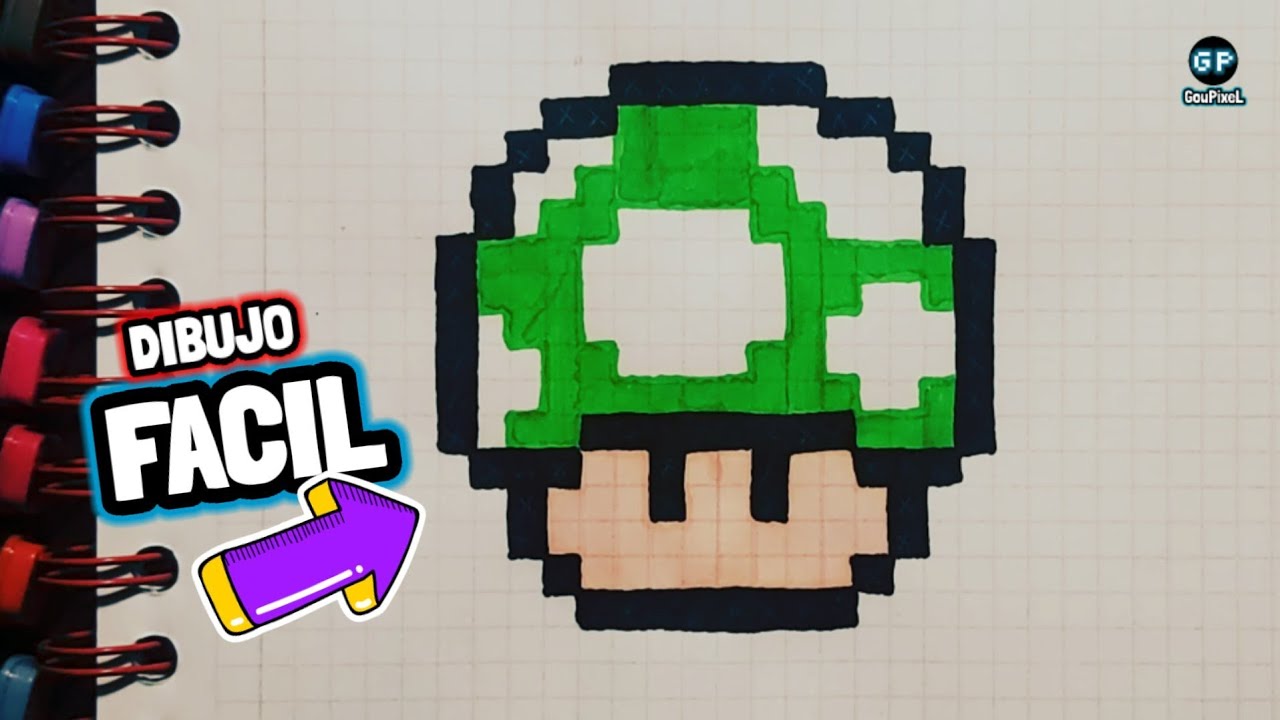 Comó Dibujar y Colorear El HONGO Verde de MARIO BROS | PASO A PASO FACIL | GouPixeL
