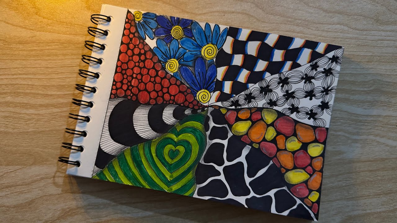 8 Easy patterns for beginners || Easy colored doodle tutorial || Zentangle Art || mindful art