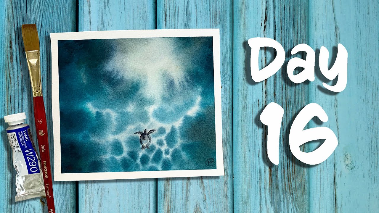 Day 16 of 21 Days of Summer | How to paint a sea turtle and Deep ocean water