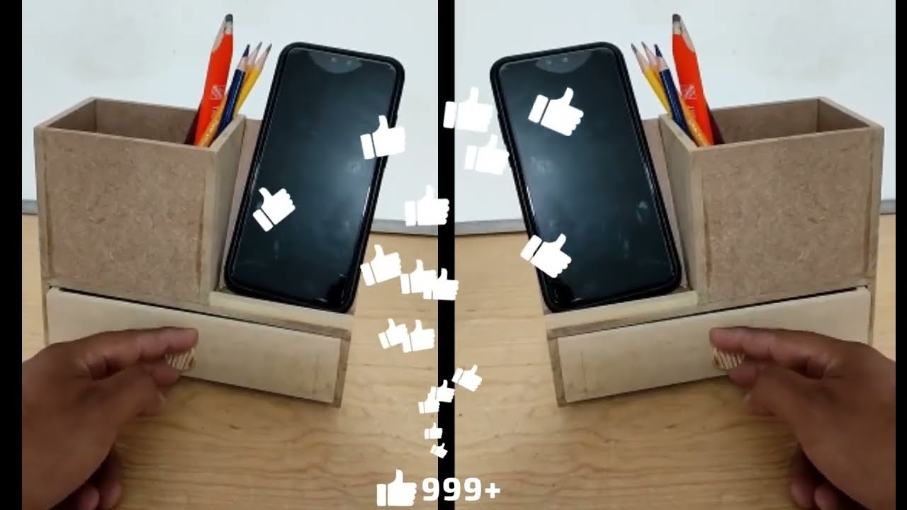 Como hacer Portacelular  📱📱- lapicera de escritorio, CAJA DE MADERA Phoneholder