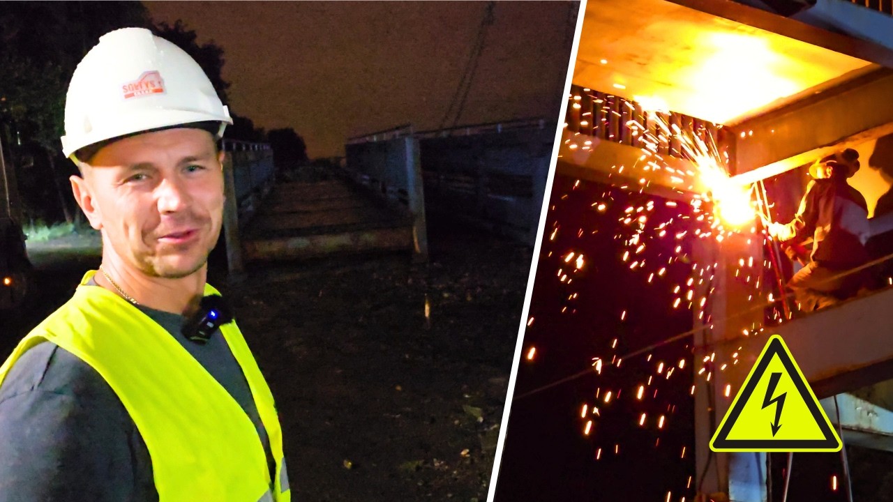 01:30 w NOCY — demontujemy kładkę nad torami w Katowicach dźwigiem 350 ton | Sołtys Dźwiga