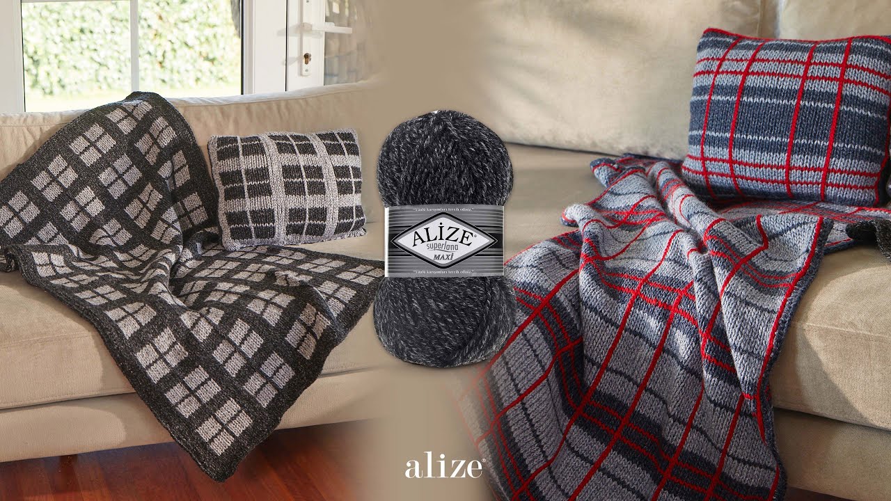 Одеяло в квадратную клетку с Alize Superlana Maxi