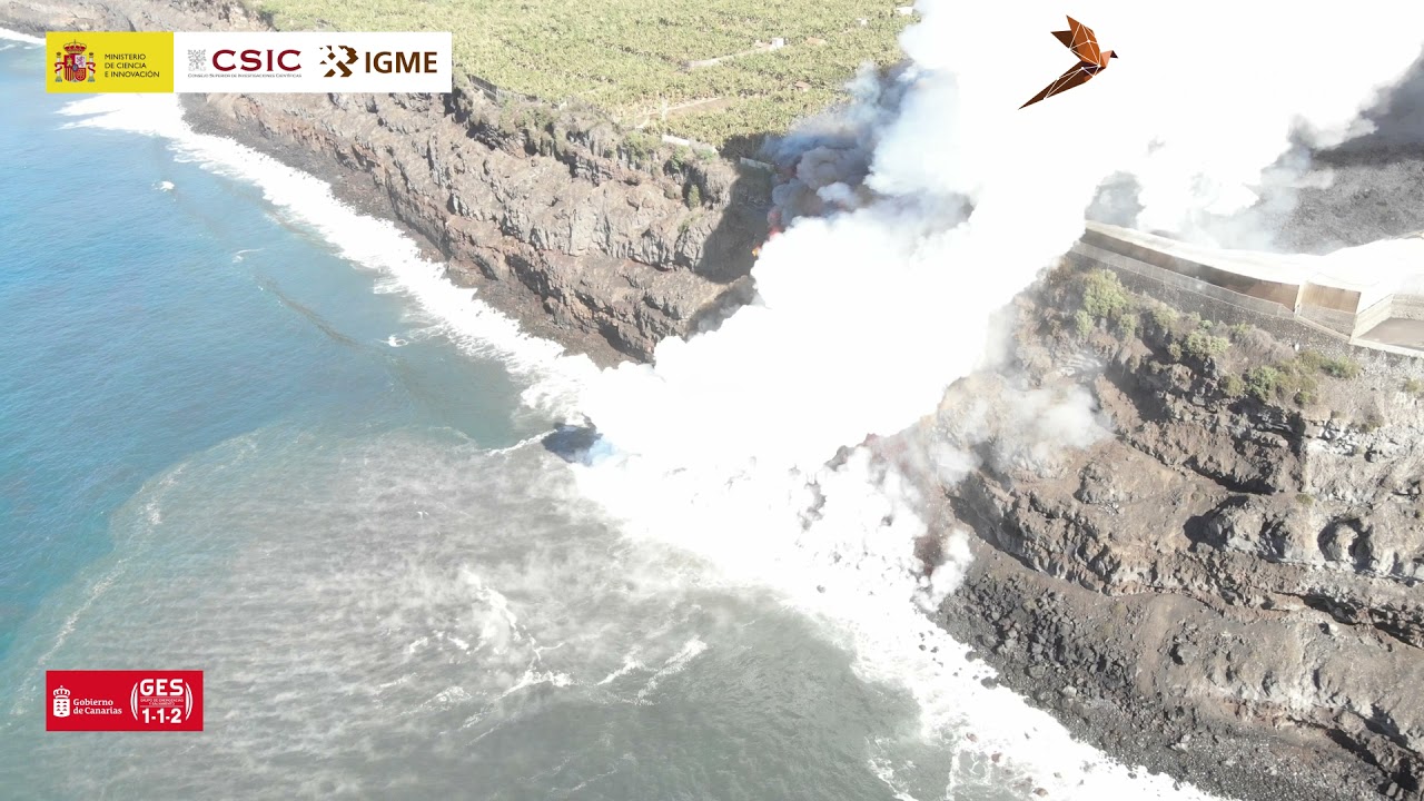 22/11/21 Vuelo a las 12:30 h, llegada del frente 7 al mar Erupción La Palma IGME