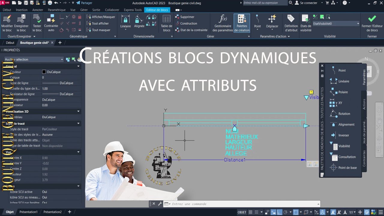 006 - Fenêtre : Créations Blocs dynamiques avec attributs sur AutoCAD 2023