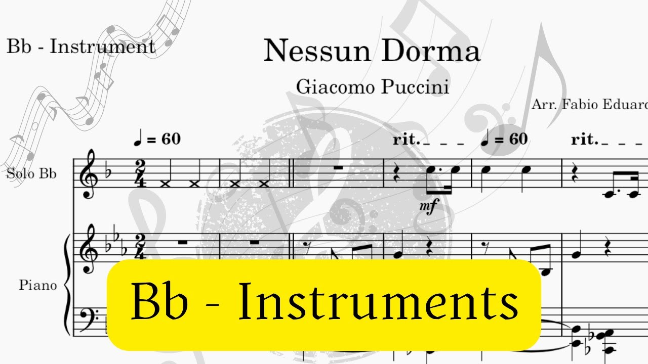 Nessun Dorma - Free Backing Track - Playback and Sheet Music - Easy Arrangement