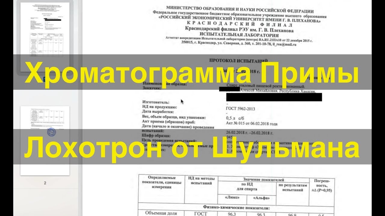 Хроматограмма Примы. Лохотрон от Шульмана.