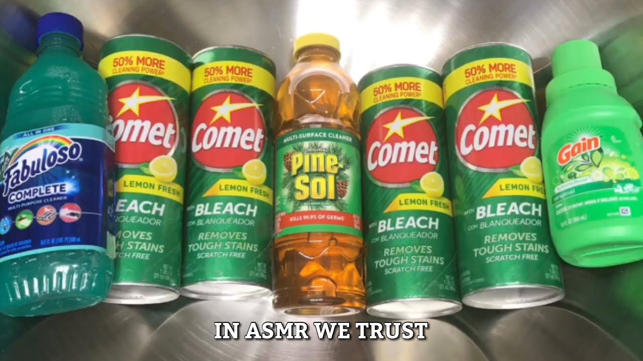 ASMR🌲Pine-sol Paste🌲Lemon Comet x4, Gain Detergent, and Fabuloso Complete Cool Mist