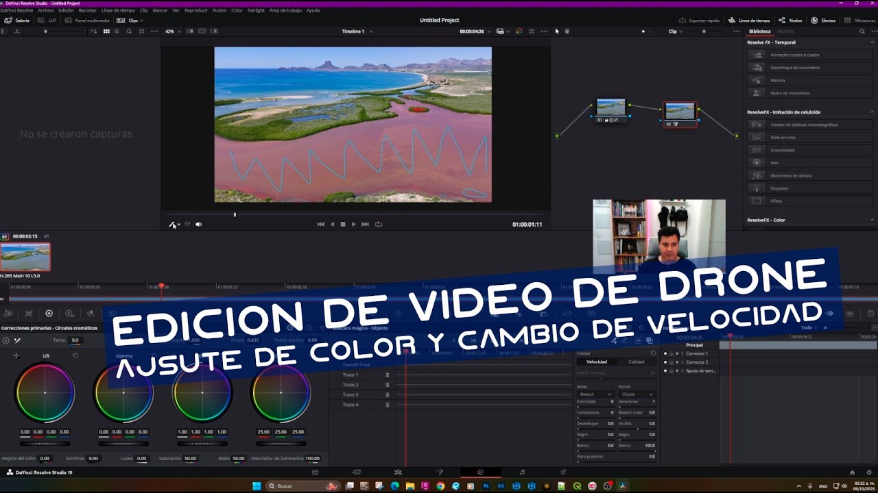 Editando toma de DRONE con Davinci Resolve Studio. Color y cambio de velocidad