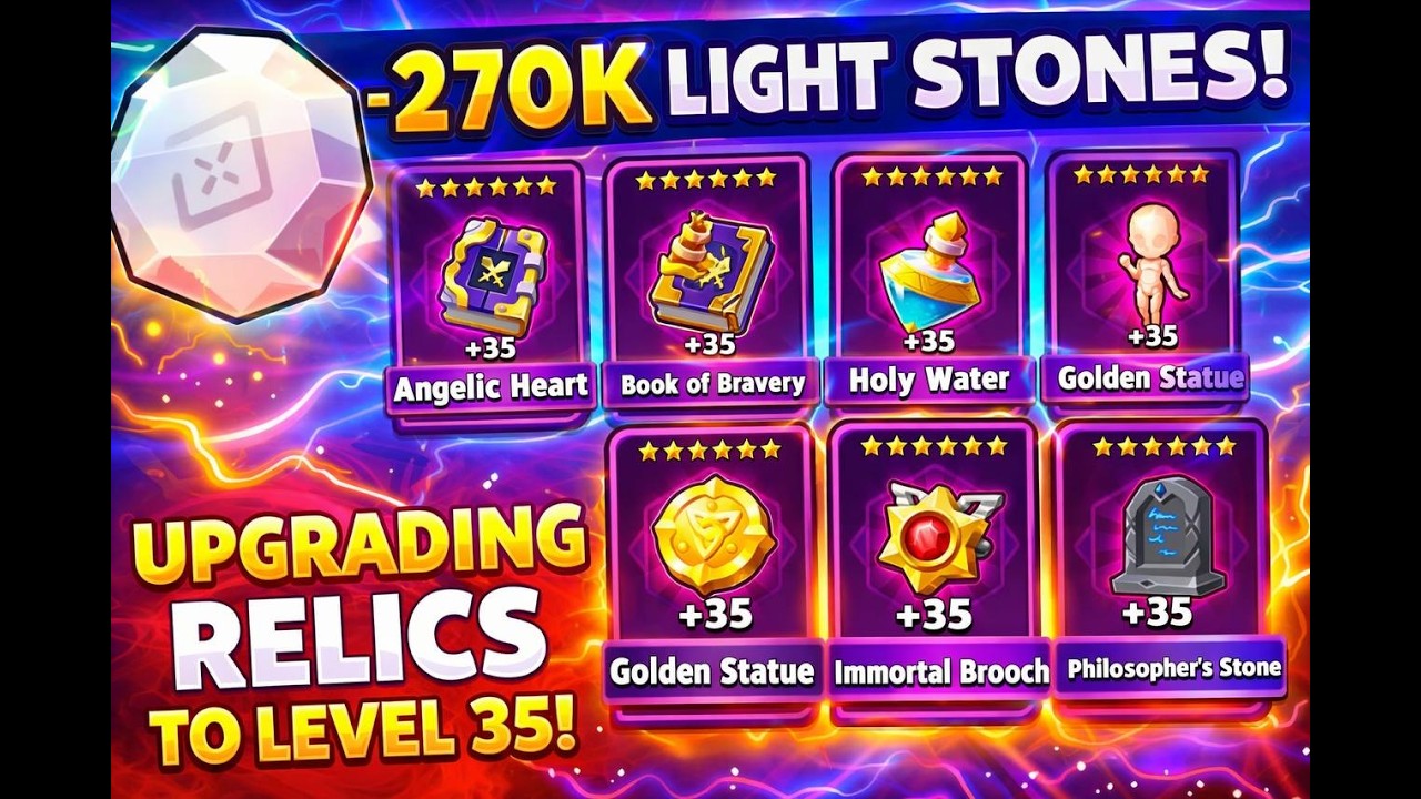 ARCHERO: 270000 LIGHT STONES! RELICS UPGRADING TO LVL 35! MEGA BOOSTS ATTACK!
