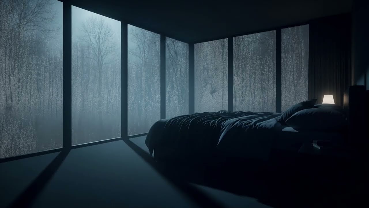 Soothing Rain on Window in a Forest Bedroom - Heavy Rainstorm Sounds for Deep Sleep and Rest