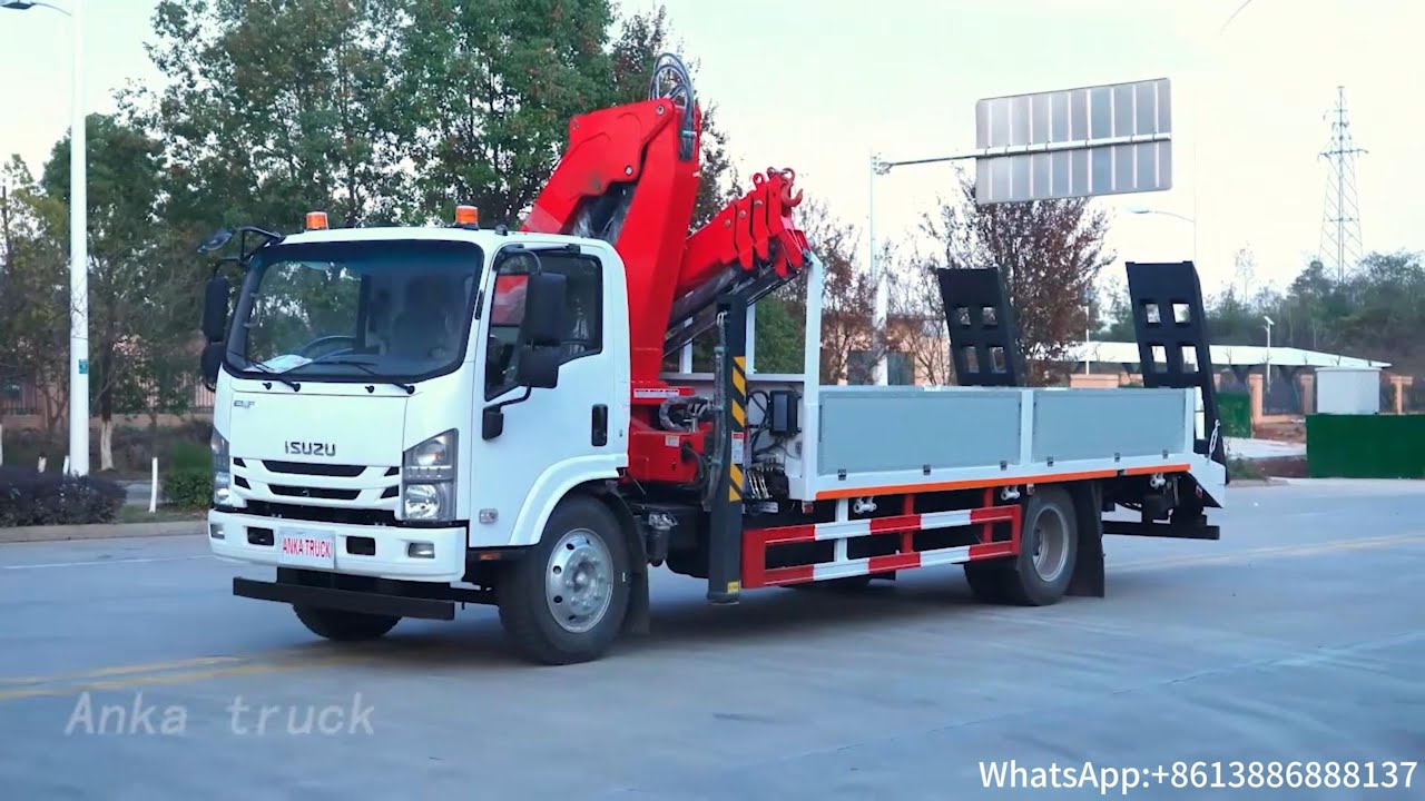 Isuzu 4*2 flatbed crane transport truck Configuration display