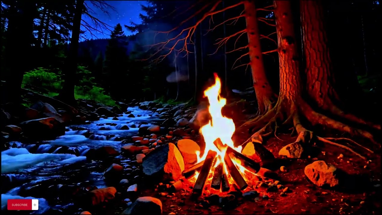 Crackling Fire & River Sounds 🔥 Deep Sleep Nature ASMR