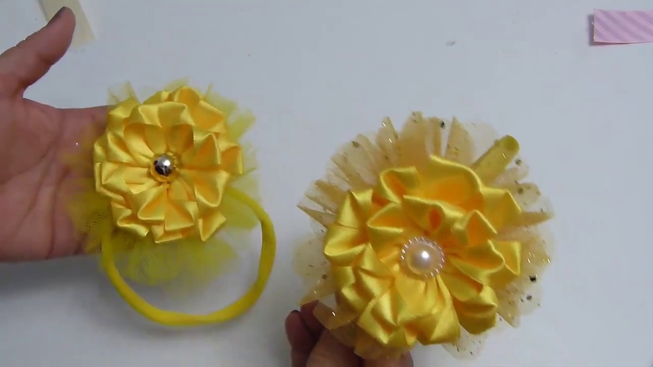 COMO HACER FLORES GRANDOTAS LISTON RASO  4 CMS DOBLADO PAP🌼🎀🌸 Flor Mimosinha, HOW TO FLOWER RIBBON