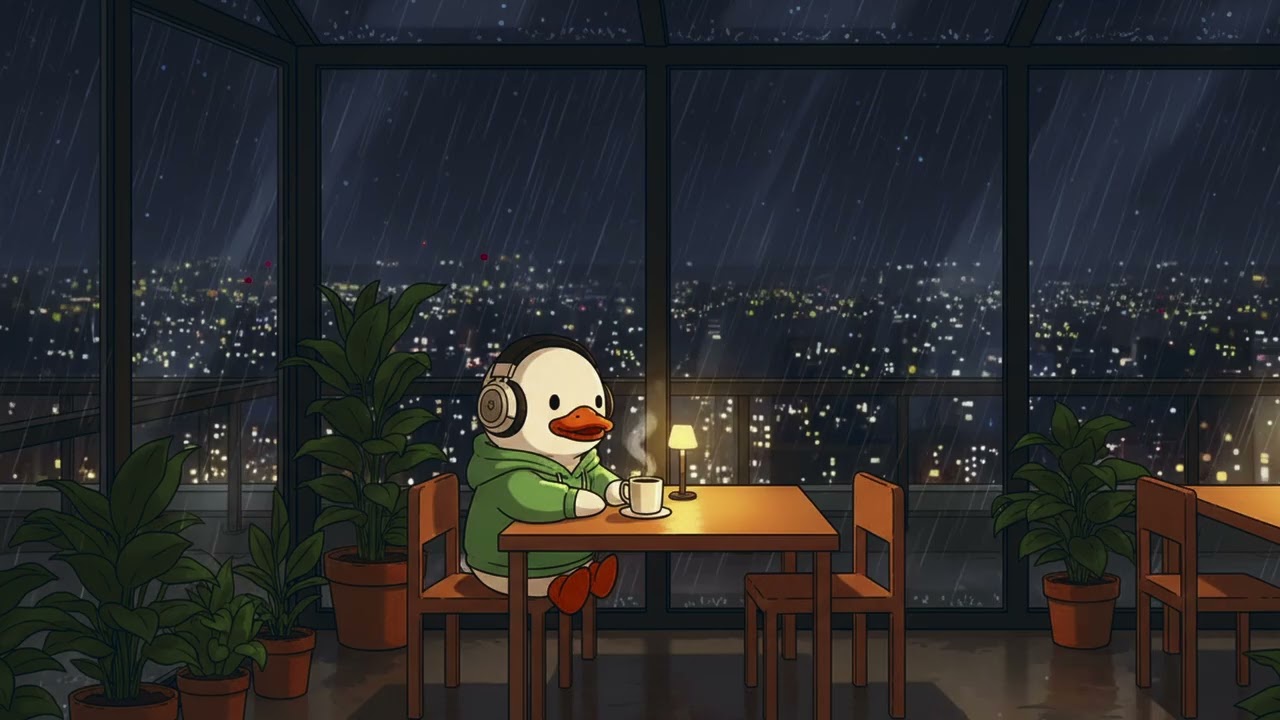 Rainy Night Cafe Lofi 🦆 Cozy Duck Beats to Study, Relax & Sleep