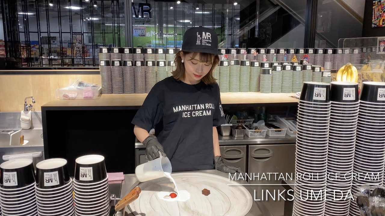 ２flavorロールアイスの作り方♡ マンハッタンロールアイスクリーム LINKS UMEDA ♪ 大阪 MANHATTAN ROLL ICE CREAM OSAKA ★ AMSR Japanese