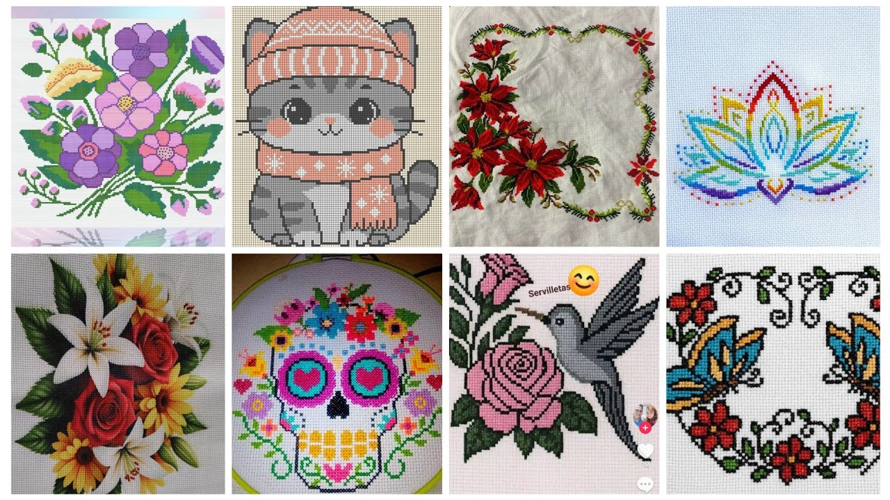 Colección de 100 diseños de patrones de punto de cruz virales de tendencia superior para todo 